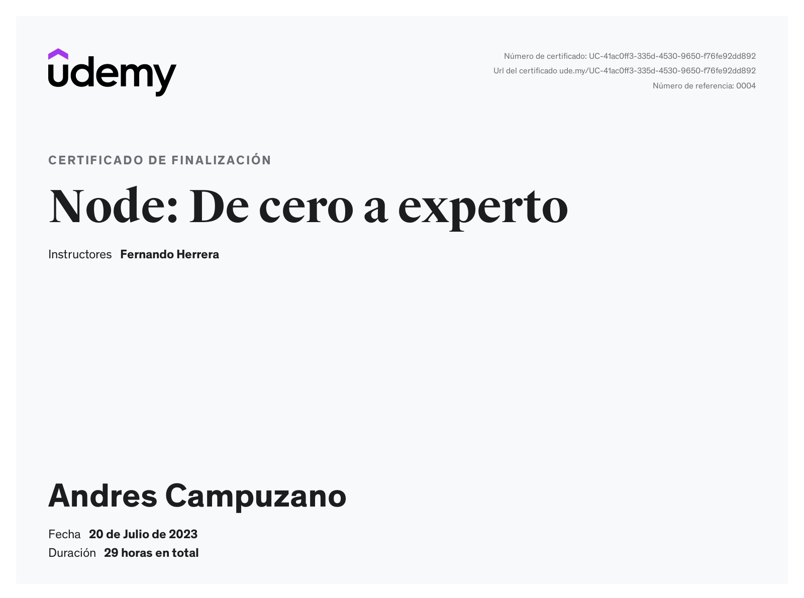 Certificado Node - De cero a experto