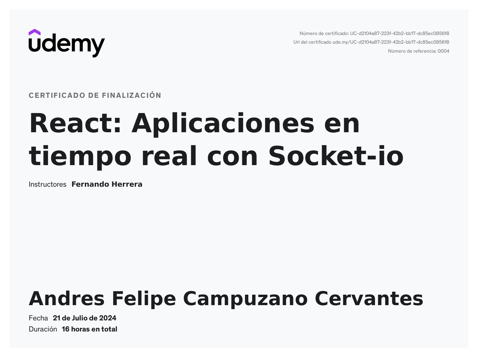 Certificado React: Aplicaciones en tiempo real con Socket-io
