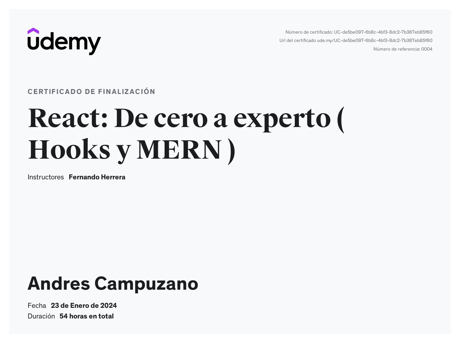 Certificado React: De cero a experto ( Hooks y MERN )