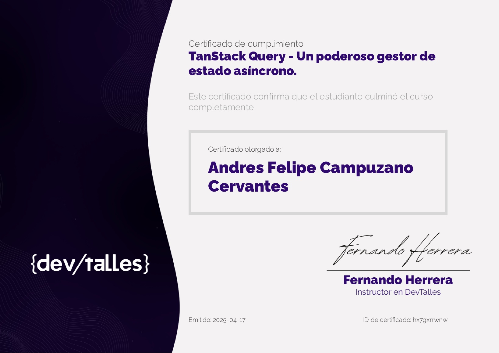 Certificado TanStack Query - Un poderoso gestor de estado asíncrono.